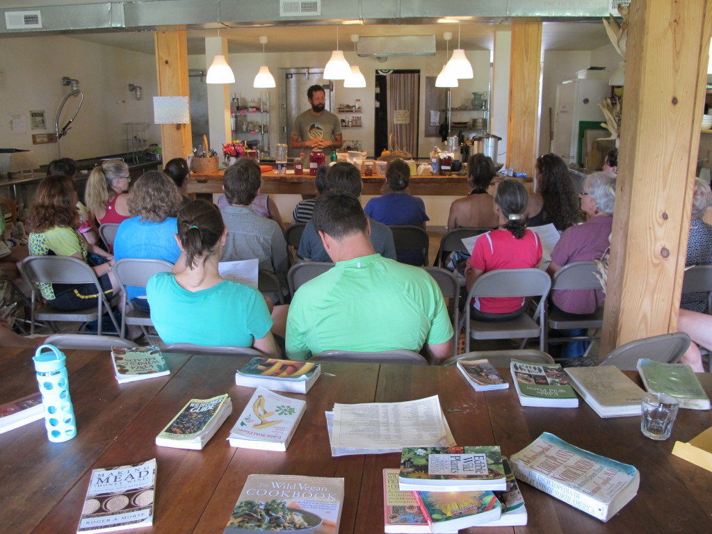 The well-attended fermentation class with Marc's traveling library in the foreground.