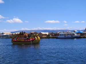 Traditional boat from the floating islands of Uros