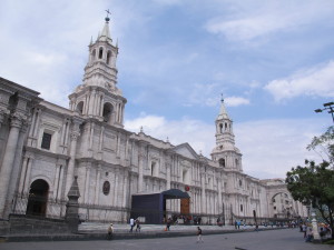 Cathedral made of sillar in Arequipa, Peru