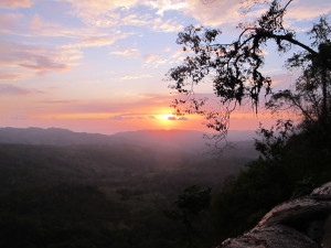 View of sunset from above the 600 ft Diamante Falls